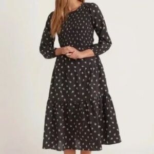 Camille Smocked Midi Dress in Black Modern Ditsy - Medium / Black Modern Ditsy